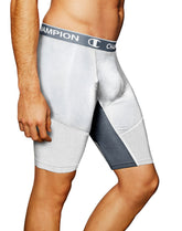Champion mens 9 Inch Compression athletic shorts, White/Stormy Night, Medium US